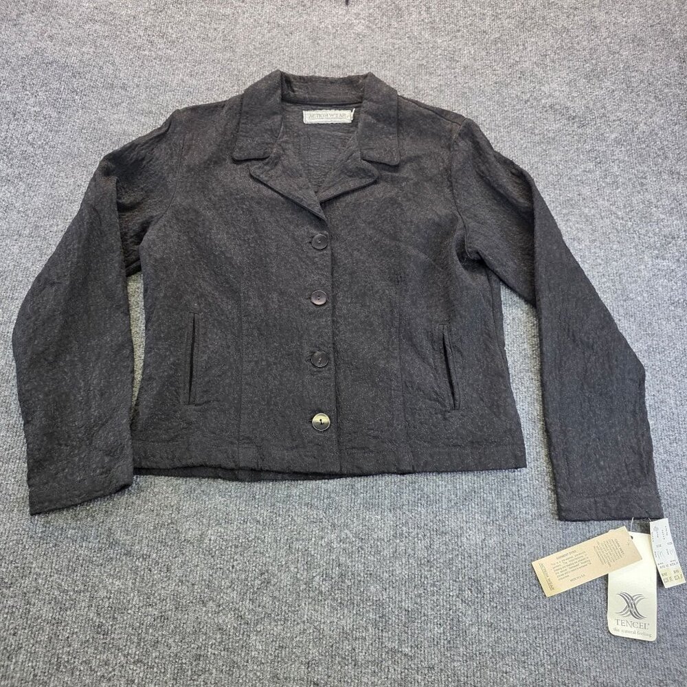 Vintage Action Wear Embroidered Blazer Jacket M Black Deadstock 90s Preppy Retro